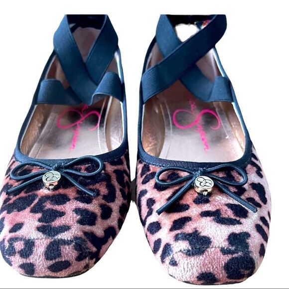 Jessica Simpson Madison Animal Print Crisscross Ankle Ballet Flat Shoes Sz 4M - Picture 3 of 14